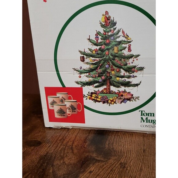4 Vintage Spode Christmas Tree Tom & Jerry Mugs  Made in England Original Box - Picture 3 of 10
